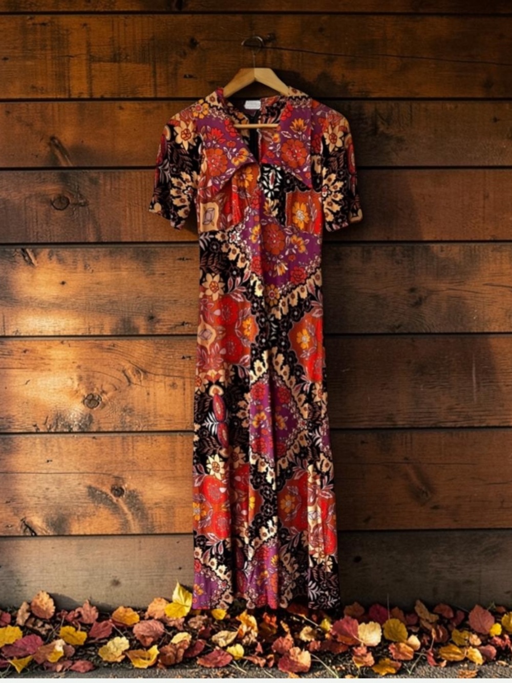 VTG 70s Floral Paisley Maxi Dress Wing Collar
Retro Boho Mod Sz 12